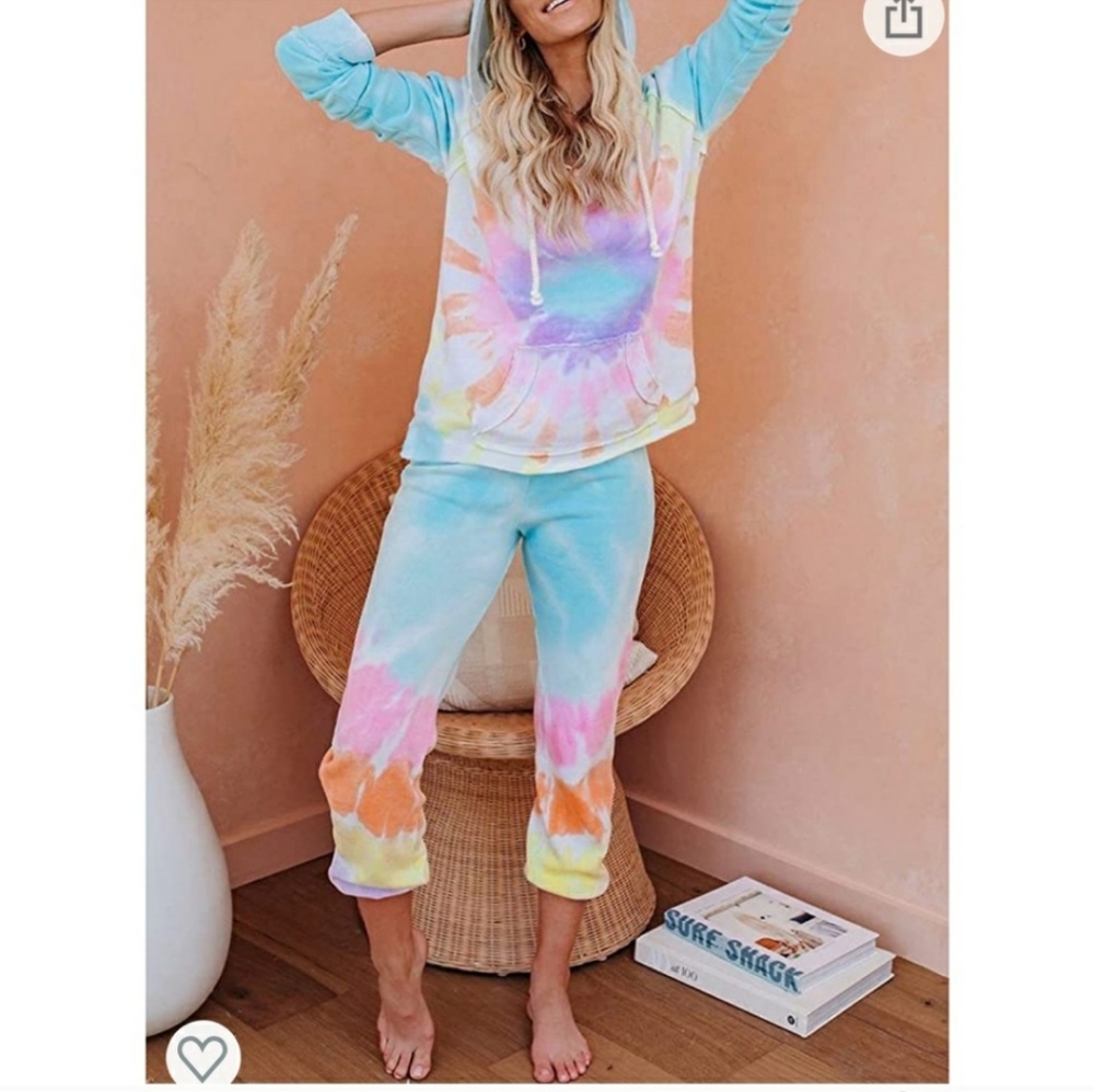 Colorful Tie dye hoodie and sweatpants set. Bright